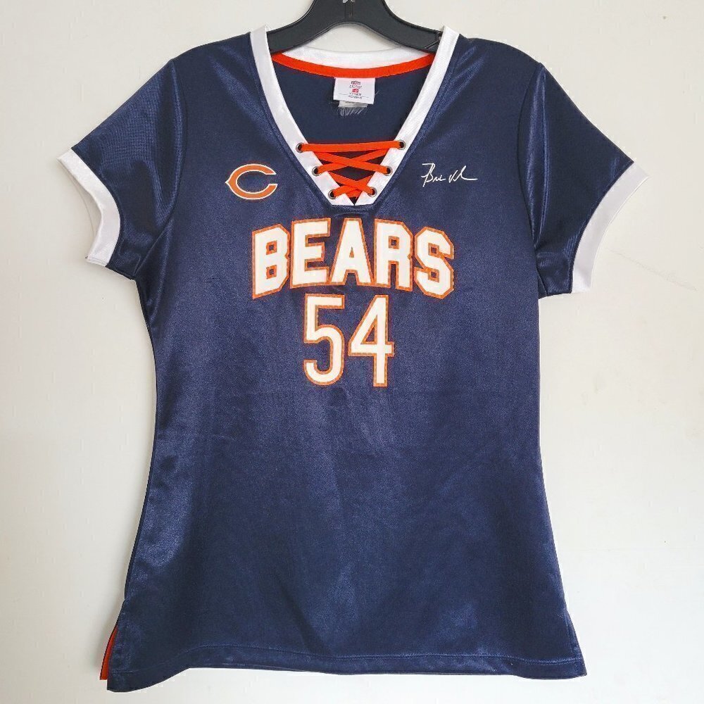 NFL Chicago Bears 54 Brian Urlacher Signature Jersey Satin Short Sleeve Shirt
